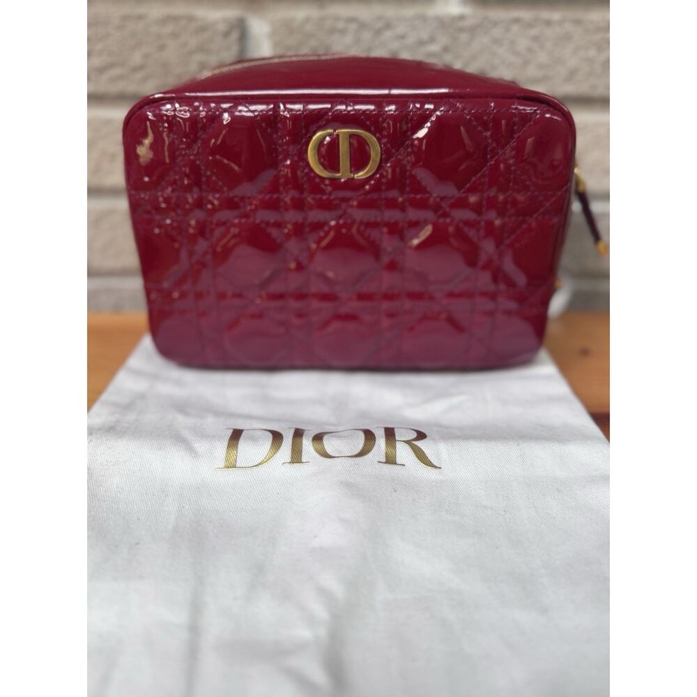 Christian Dior Cannage Patent Leather Pouch/clutch/cosmetic Bag Italy Auth